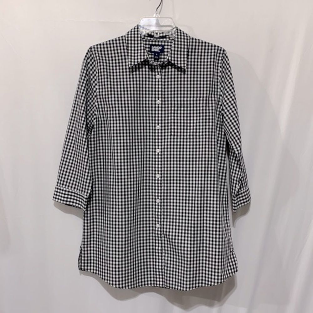 LANDS’ End gingham shirt dress/tunic 3/4 sleeve button down Supima Cotton